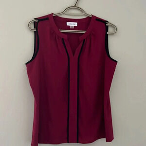 Calvin Klein Sleeveless Burgundy Blouse with Black Trim
